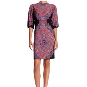 Maggy London Size 8 Persian Medallion Sheath Dress Bateau Flutter Sleeve NWT